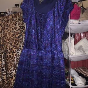 Navy blue embroidered red dress.